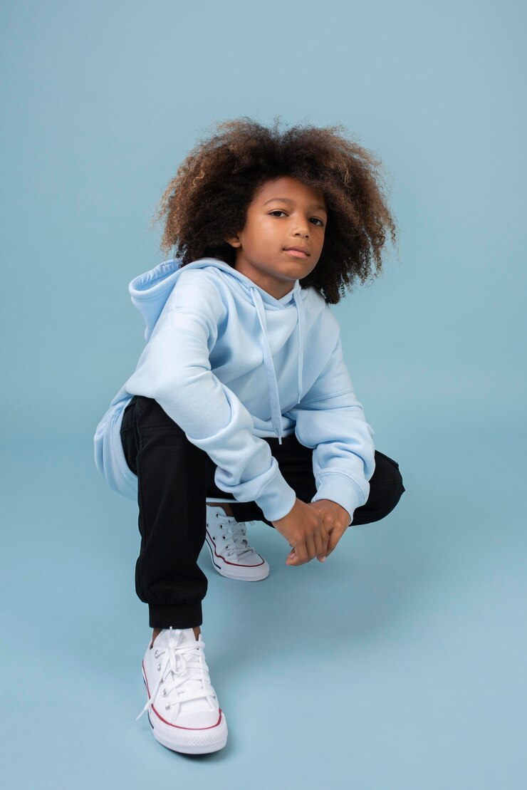 A kid on blue jacket